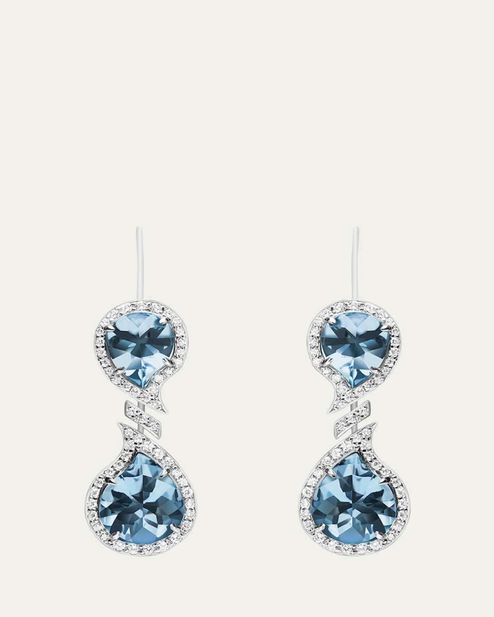 18K White Gold Aquamarine Sun and Moon Drop Earrings with Diamonds